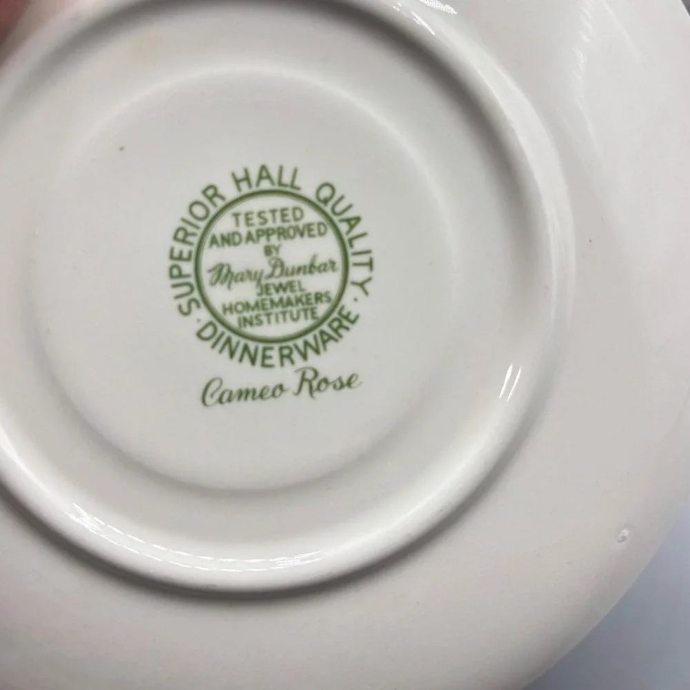 Hall China Cameo Rose‎ Tea Cup and Saucer Set of 2 Vintage Floral Gold Trim
